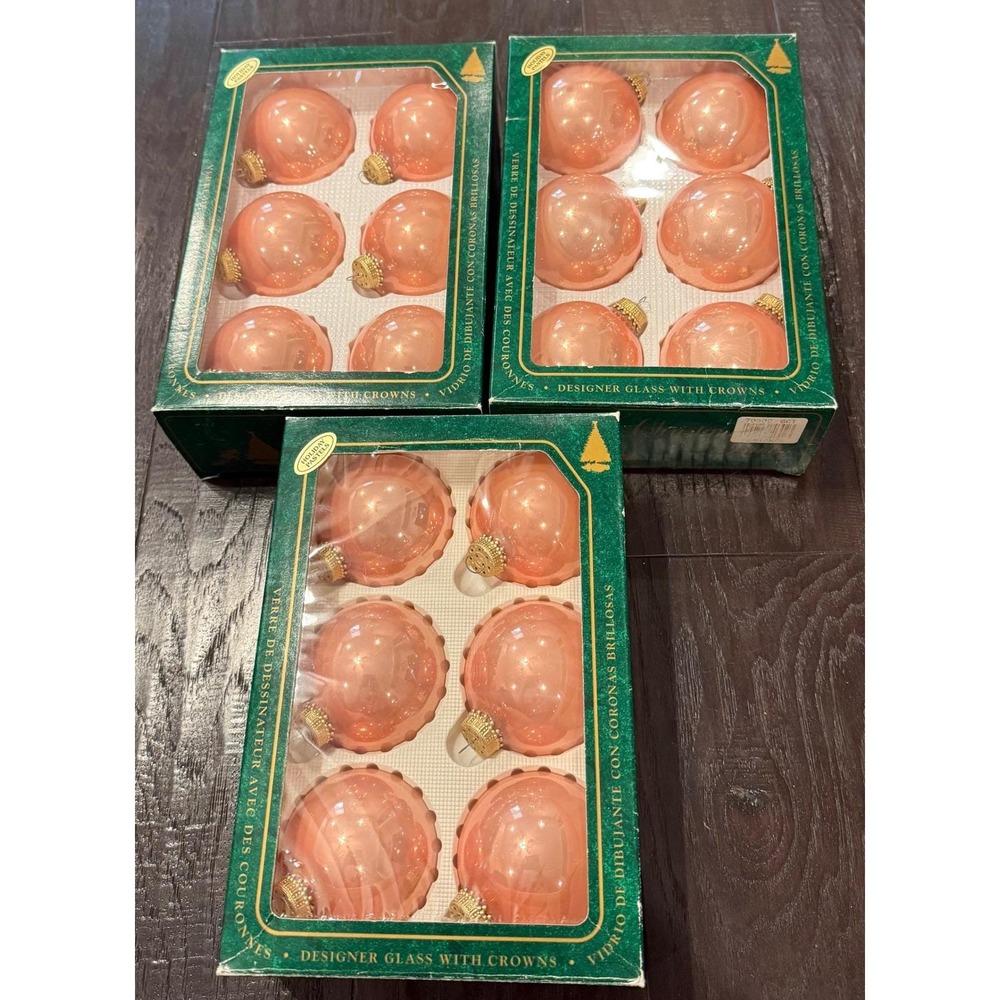Christmas by Krebs Holiday Ornaments Peach Pastel Glass Lot Of 3 (18ct)